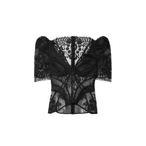 Zimmermann Dancer Black Cotton Paneled Organza, Tulle And Lace Blouse Size 1